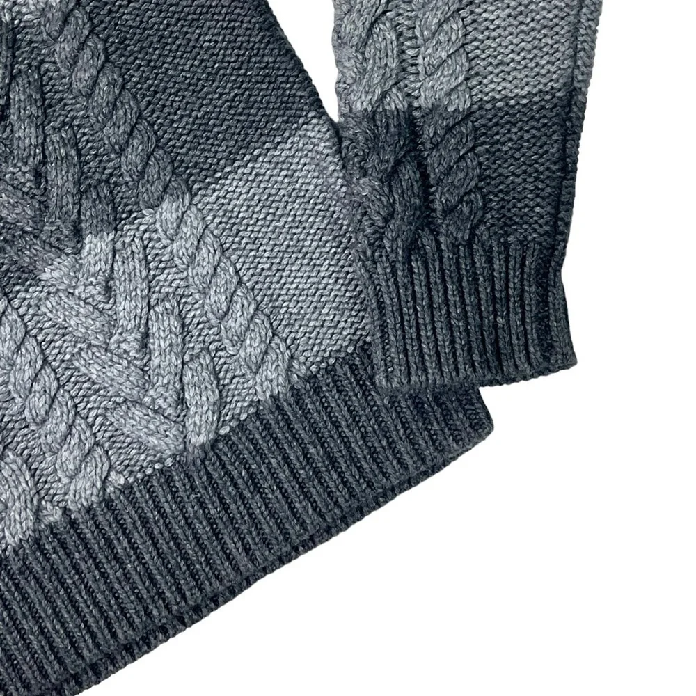 MICHAEL KORS LAMBSWOOL CONTRAST CABLEKNIT STRIPED CHUNKY KNIT TURTLENECK SWEATER